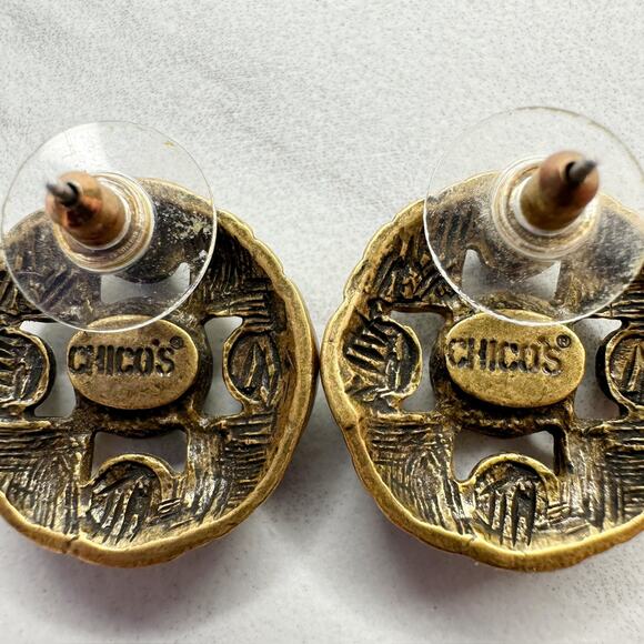 Chico's Vintage Boho Rhinestone Studded Gold Tone Earrings Pierced Pair - Picture 12 of 12